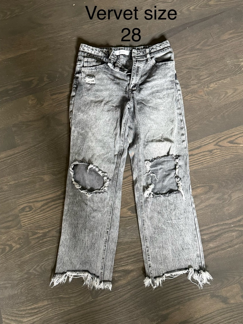 VERVET BY FLYING MONKEY Distressed Straight Leg Jeans in Washed Black/Grey
